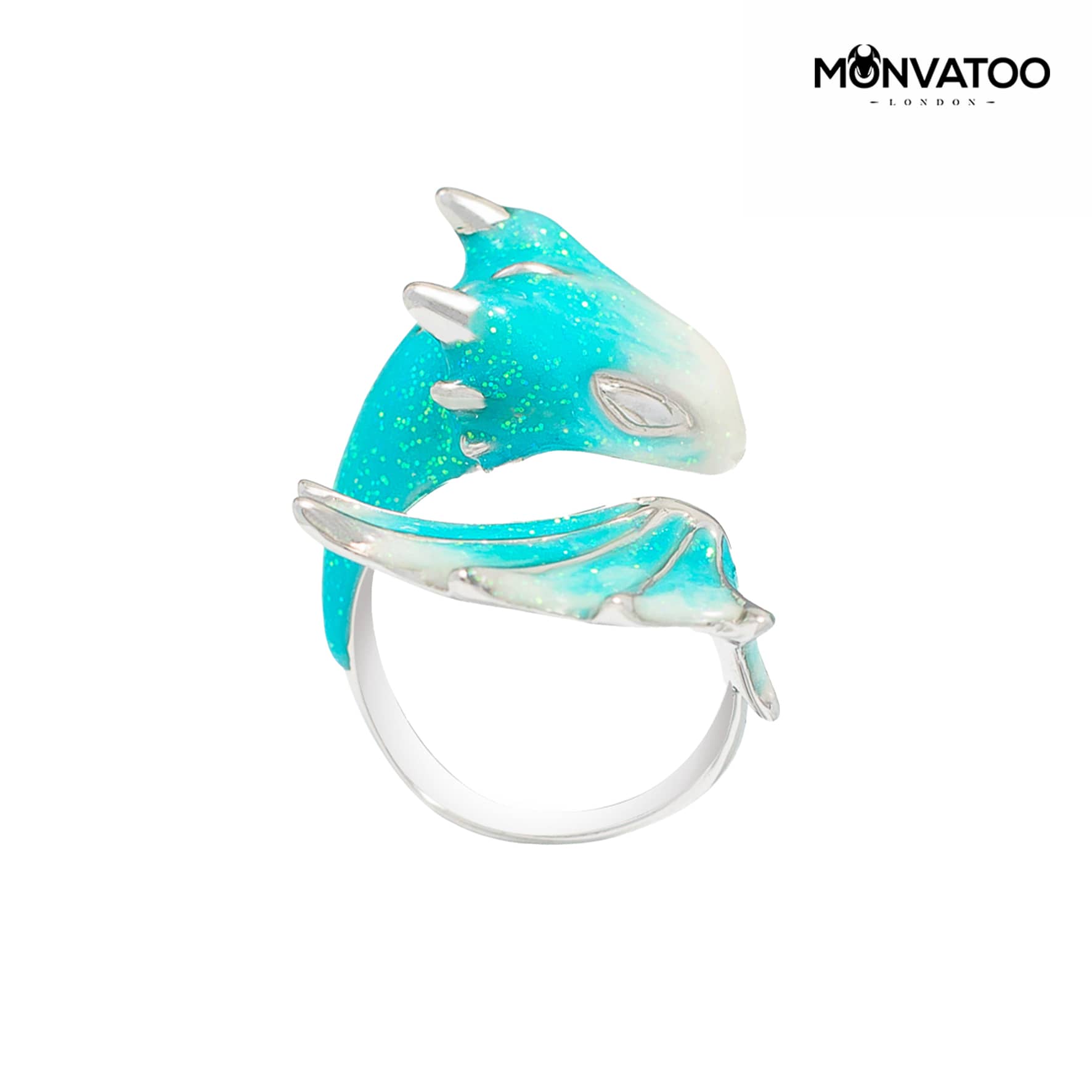 Silver turquoise dragon ring by MONVATOO London in a right side view perfect for fantasy lover